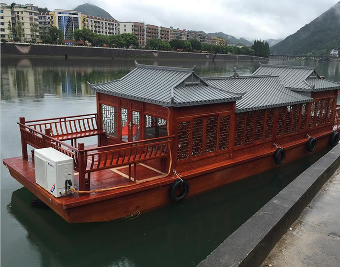 廠家直銷大型仿古電動(dòng)觀光游船 餐飲船 公園景區(qū)畫舫木船